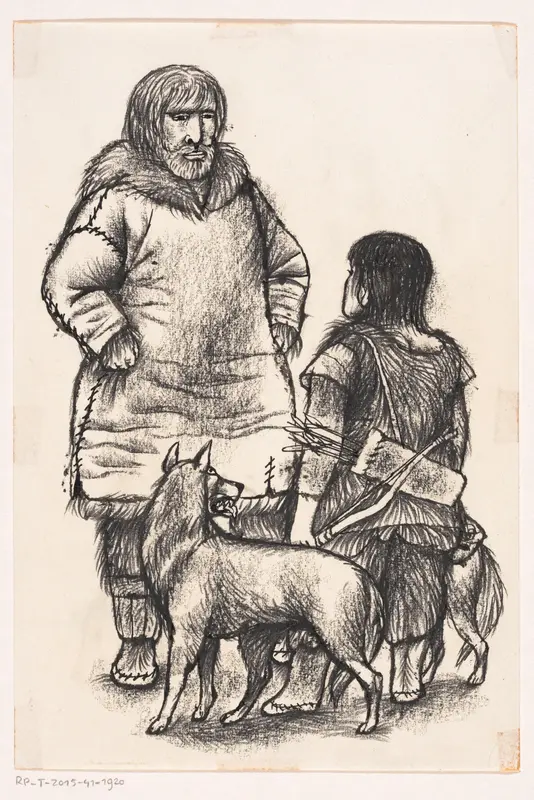 Man, jongen met pijlenkoker en twee honden Wall Art by Friso Henstra - High-Resolution Digital Print