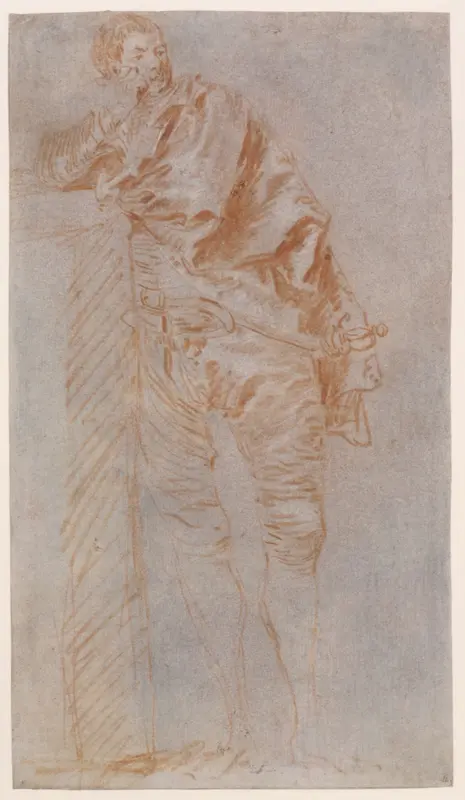 Man Leaning on a Wall (recto) Wall Art by Jean-Baptiste Joseph Pater - High-Resolution Digital Print
