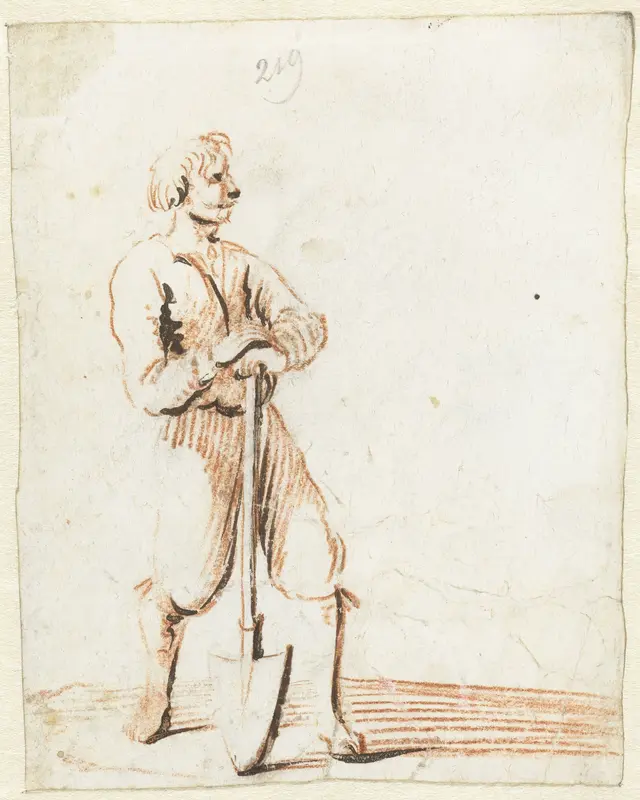Man leunend op een schep Wall Art by Harmen ter Borch - High-Resolution Digital Print