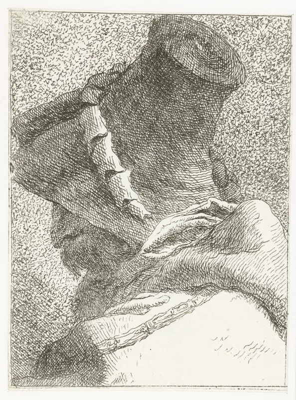 Man met afgewend hoofd met hoed Wall Art by Giovanni Domenico Tiepolo - High-Resolution Digital Print