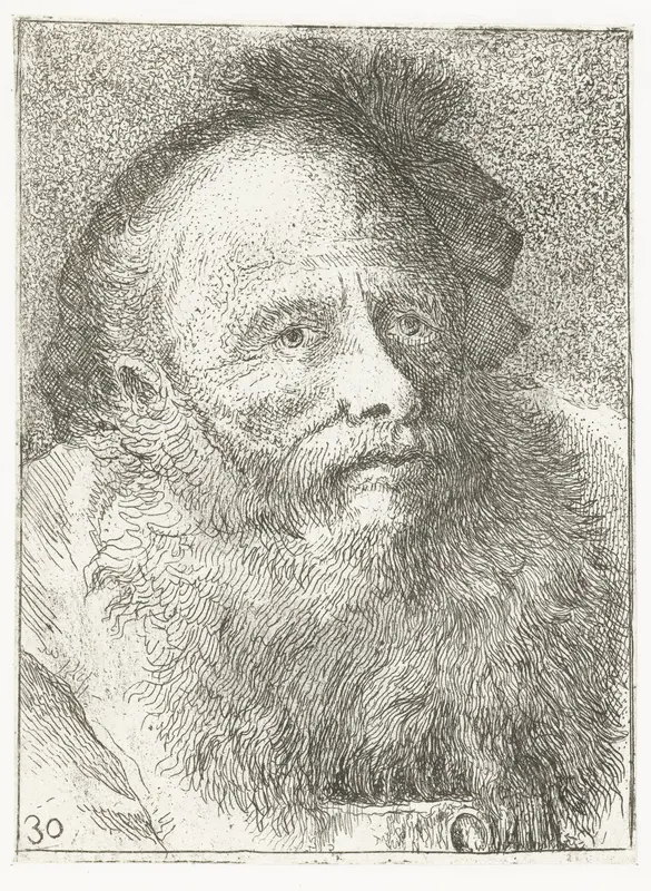 Man met baard en hoofddeksel met veer Wall Art by Giovanni Domenico Tiepolo - High-Resolution Digital Print
