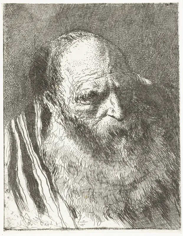 Man met baard in gestreepte mantel Wall Art by Unknown - High-Resolution Digital Print