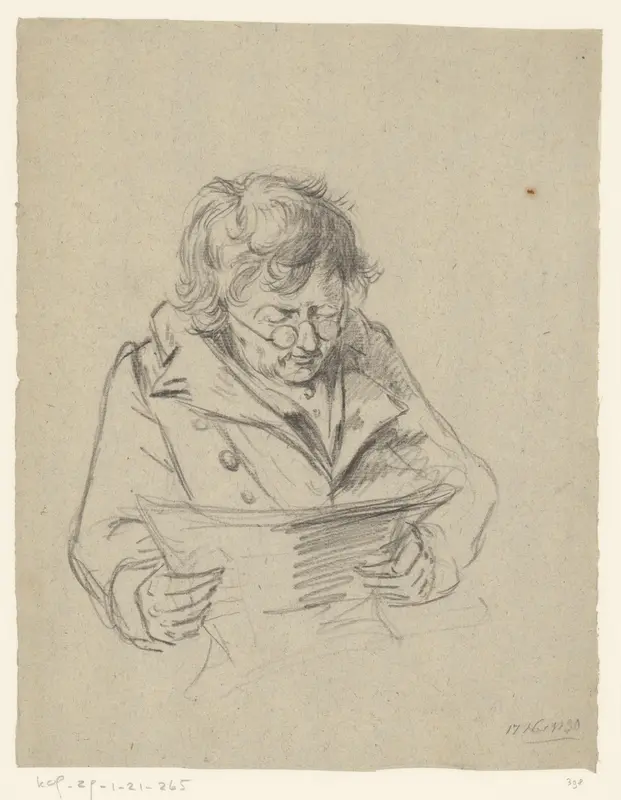 Man met bril leest een krant Wall Art by Unknown - High-Resolution Digital Print