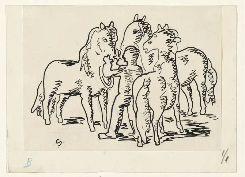 Man met drie paarden Wall Art by Unknown - High-Resolution Digital Print