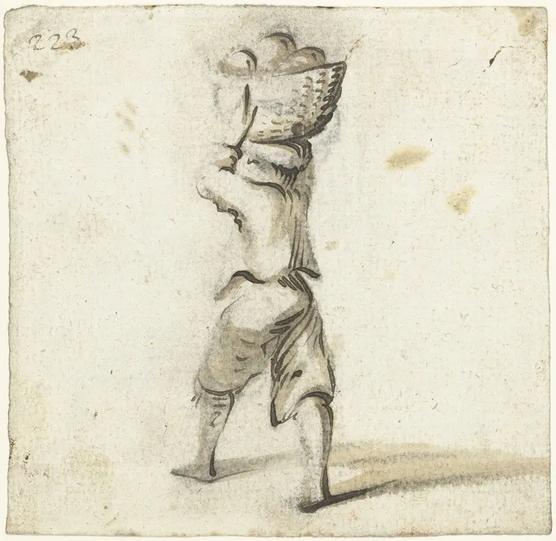 Man met een grote mand op zijn hoofd, van achteren Wall Art by Harmen ter Borch - High-Resolution Digital Print