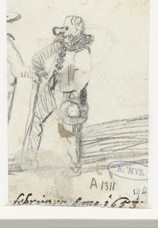 Man met een grote neus (komediant?), pratend met een andere man Wall Art by Unknown - High-Resolution Digital Print