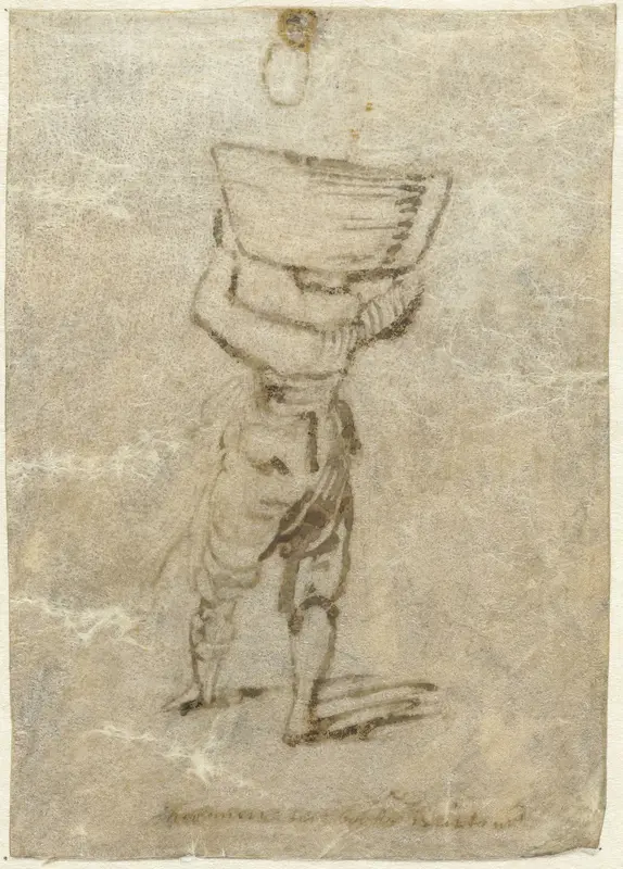 Man met een grote teil op het hoofd Wall Art by Unknown - High-Resolution Digital Print