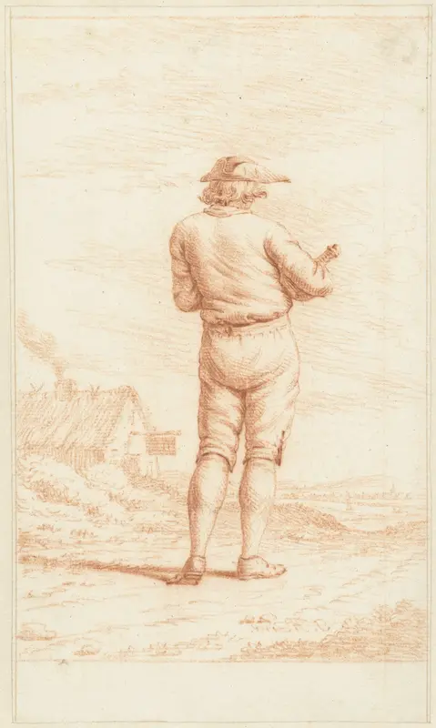 Man met een kruik, op de rug gezien, in een landschap Wall Art by Jordanus Hoorn - High-Resolution Digital Print