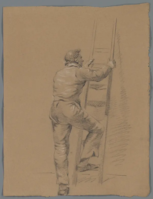 Man met een ladder Wall Art by anonymous - High-Resolution Digital Print