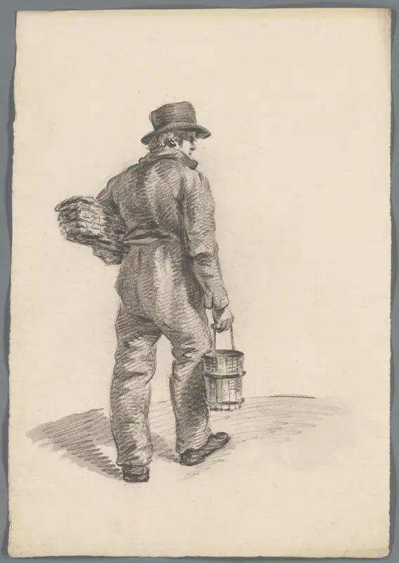 Man met een mand en emmer Wall Art by anonymous - High-Resolution Digital Print