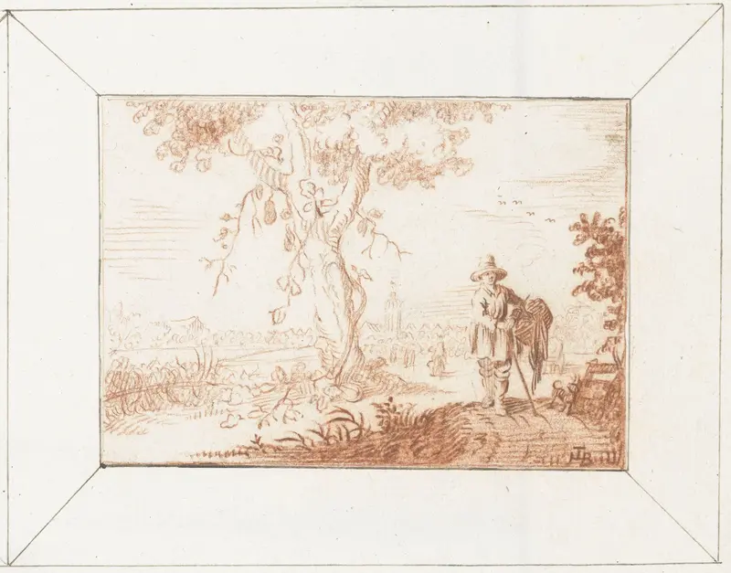 Man met een mand in een landschap Wall Art by Unknown - High-Resolution Digital Print