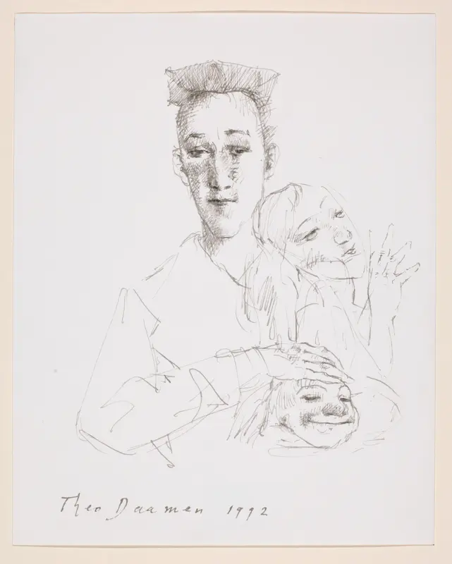 Man met een masker in zijn handen en naast hem een vrouw Wall Art by Unknown - High-Resolution Digital Print
