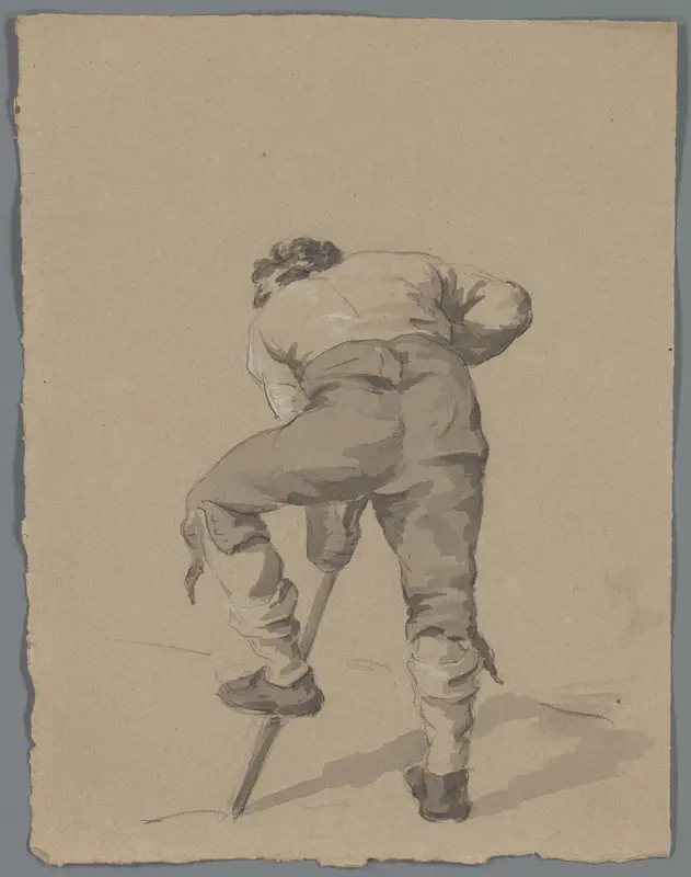 Man met een schop op de rug gezien Wall Art by anonymous - High-Resolution Digital Print