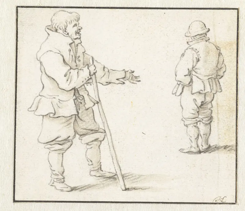 Man met een stok en een man op de rug gezien Wall Art by Herman Saftleven - High-Resolution Digital Print