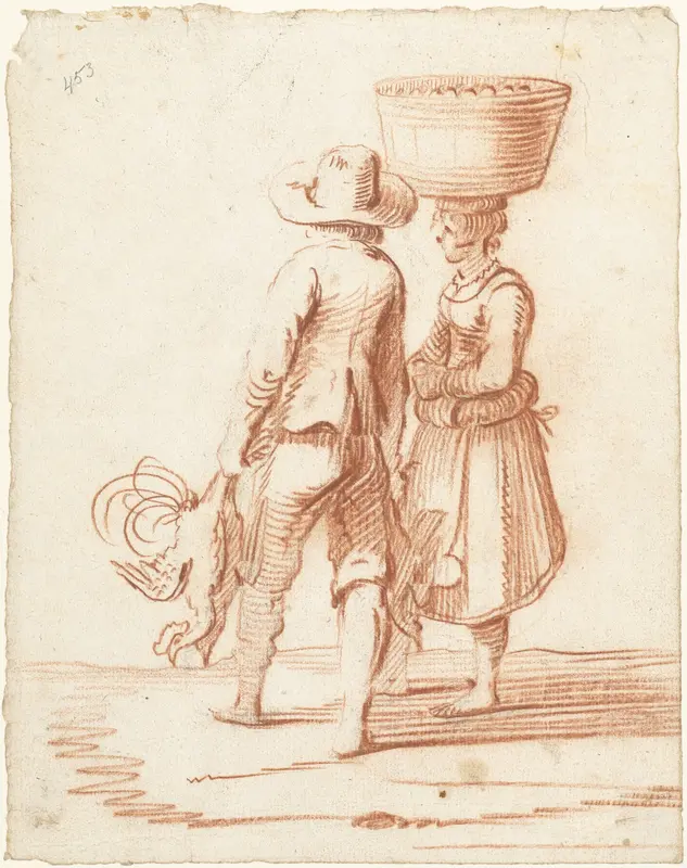 Man met gevogelte en een vrouw met een mand Wall Art by Harmen ter Borch - High-Resolution Digital Print