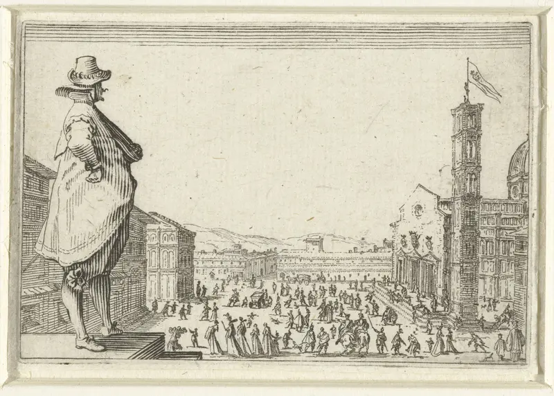 Man met hoed bij de Piazza del Duomo te Florence Wall Art by Jacques Callot - High-Resolution Digital Print