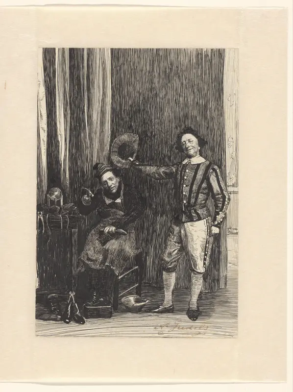 Man met hoed bij een schoenmaker Wall Art by Unknown - High-Resolution Digital Print