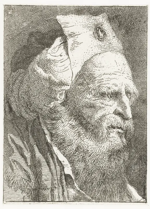 Man met hoed met opgeslagen rand Wall Art by Giovanni Domenico Tiepolo - High-Resolution Digital Print