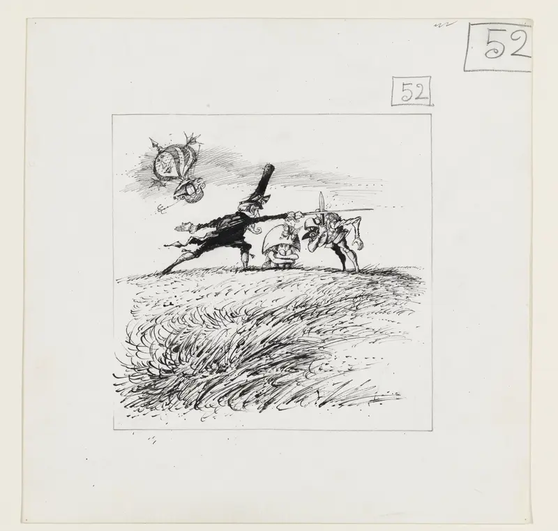 Man met hoge hoed en Harlekijn vechten om Philomene Wall Art by Unknown - High-Resolution Digital Print