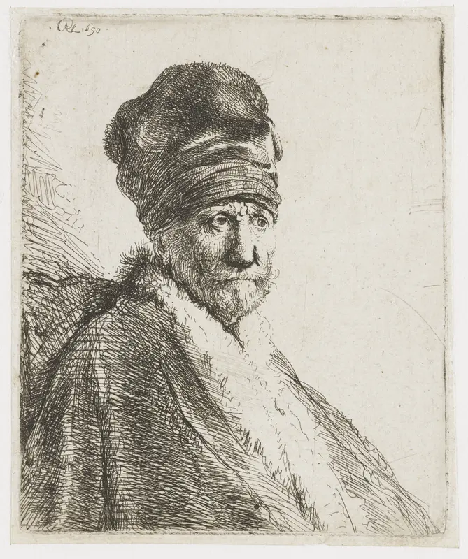 Man met hoge muts: buste, driekwart naar rechts; de vader van Rembrandt (?) Wall Art by Unknown - High-Resolution Digital Print
