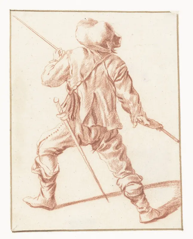 Man met lans, in gevechtshouding, op de rug gezien Wall Art by anonymous - High-Resolution Digital Print