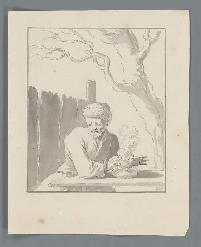 Man met muts warmt zijn handen Wall Art by Matthijs Balen (1684-1766) - High-Resolution Digital Print