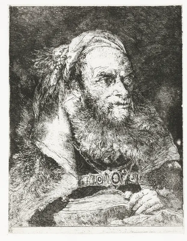 Man met opengeslagen boek Wall Art by Giovanni Domenico Tiepolo - High-Resolution Digital Print