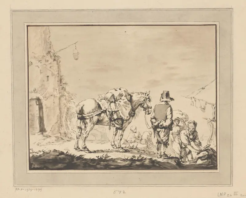 Man met paard bij wasvrouw Wall Art by Cornelis Ploos van Amstel - High-Resolution Digital Print