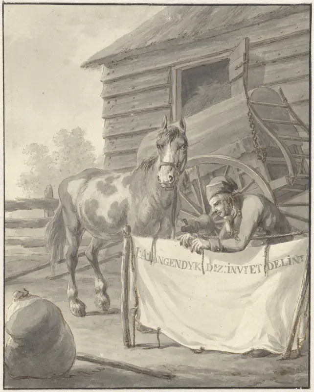 Man met paard voor de stal Wall Art by Jan Anthonie Langendijk Dzn - High-Resolution Digital Print