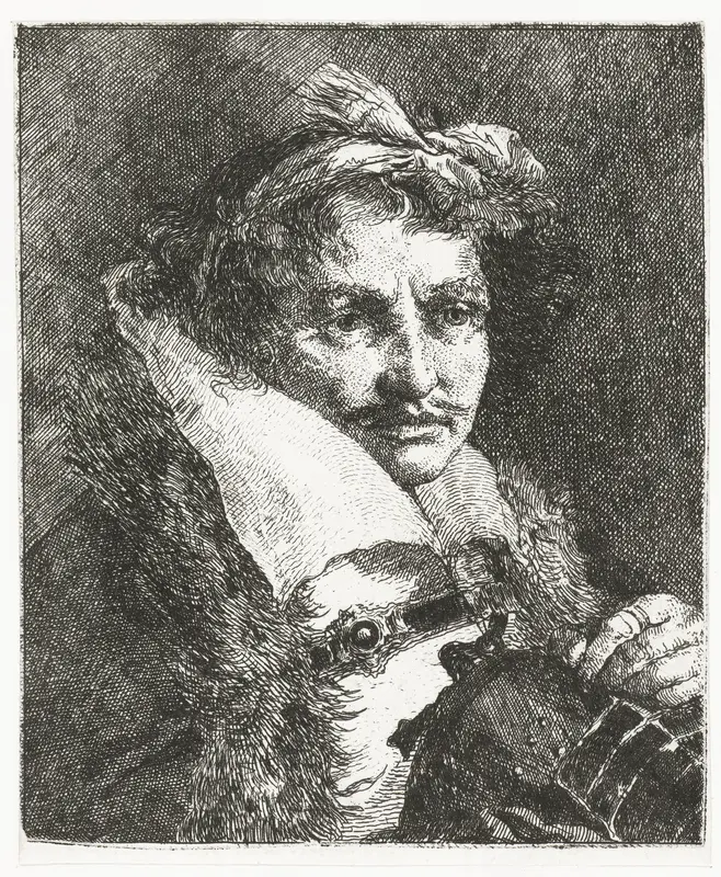 Man met snor en helm Wall Art by Giovanni Domenico Tiepolo - High-Resolution Digital Print