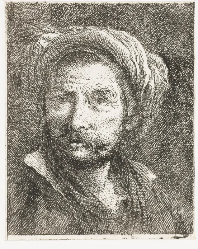 Man met snor en tulband Wall Art by Giovanni Domenico Tiepolo - High-Resolution Digital Print