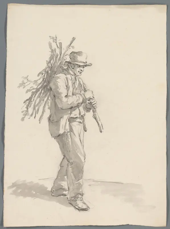 Man met sprokkelhout op zijn rug Wall Art by anonymous - High-Resolution Digital Print