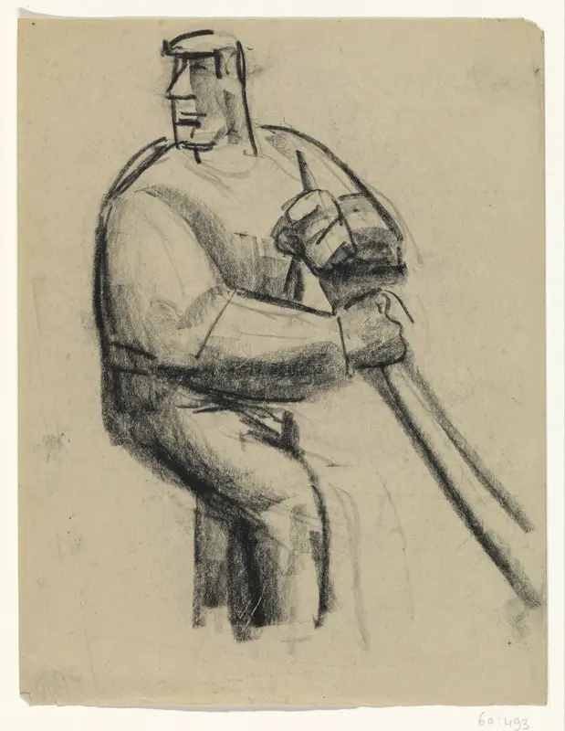 Man met stok in de hand Wall Art by Leo Gestel - High-Resolution Digital Print