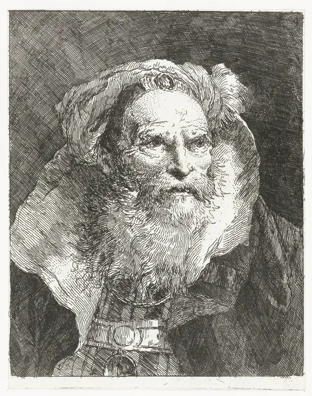 Man met tulband en hoog opstaande kraag Wall Art by Giovanni Domenico Tiepolo - High-Resolution Digital Print