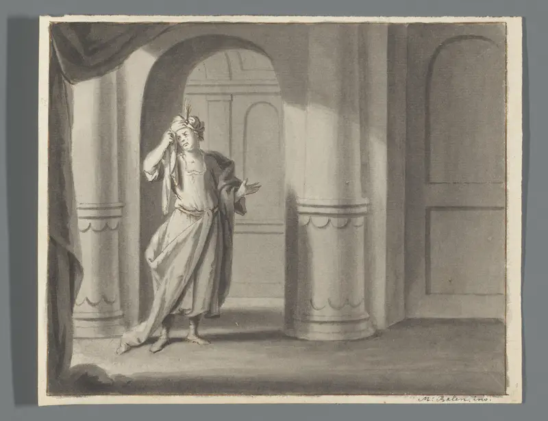 Man met tulband en zakdoek in een hal Wall Art by Unknown - High-Resolution Digital Print