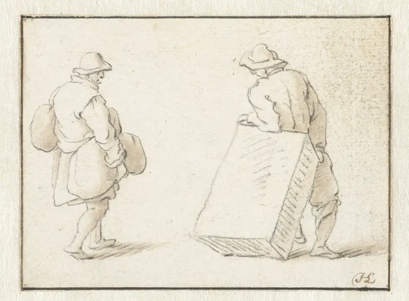 Man met twee zakken en een man met een grote kist Wall Art by Herman Saftleven - High-Resolution Digital Print