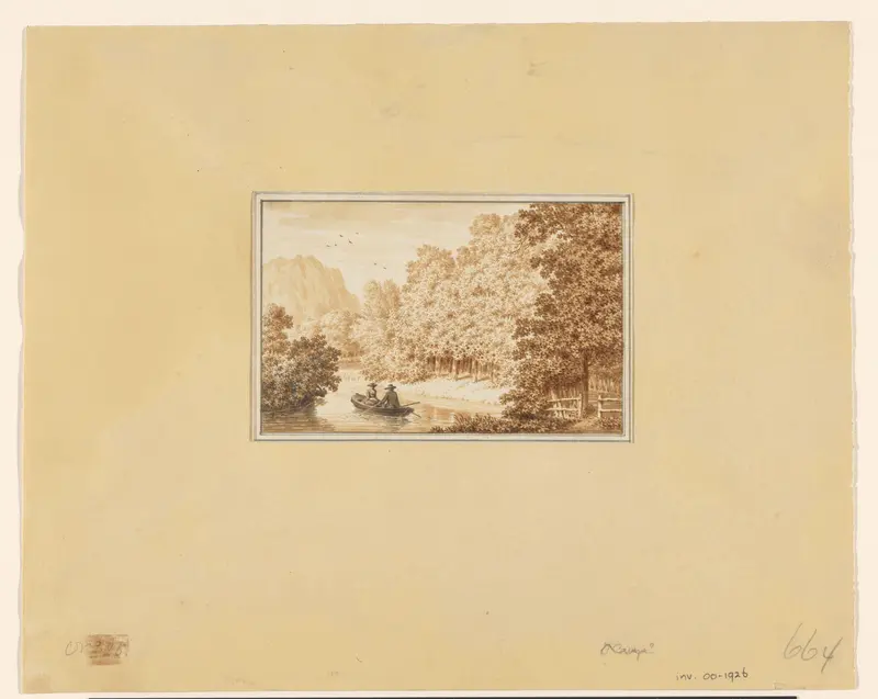 Man met vrouw in roeibootje in boslandschap Wall Art by anonymous - High-Resolution Digital Print