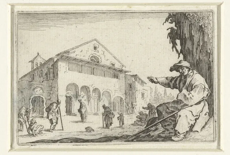 Man met wandelstok bij ziekenhuis Wall Art by Jacques Callot - High-Resolution Digital Print