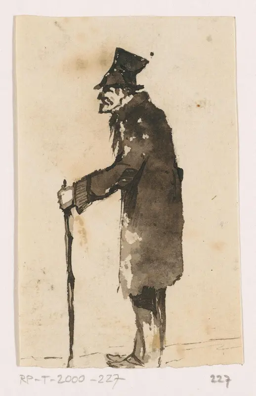 Man met wandelstok Wall Art by Unknown - High-Resolution Digital Print