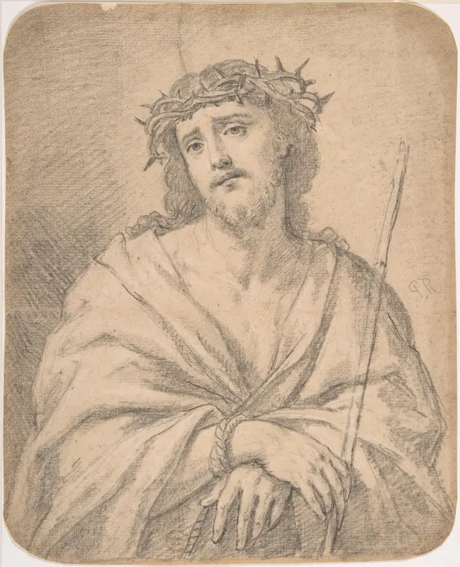 Man of Sorrows, after Guido Reni (recto); Studies of arm and hands (verso) Wall Art by Anonymous, Italian, Roman-Bolognese, 17th century - High-Resolution Digital Print