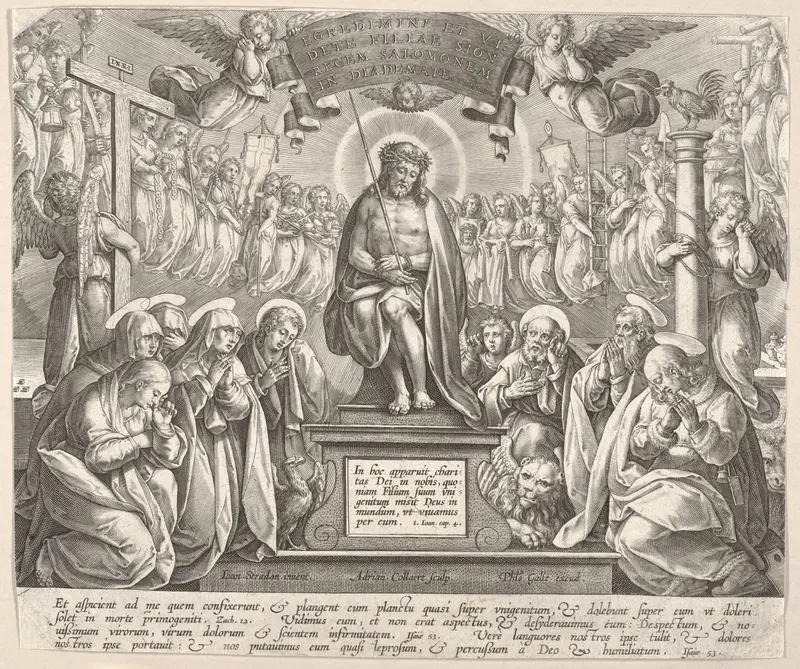 Man of Sorrows with the Three Marys and the Evangelists Wall Art by Adriaen Collaert - High-Resolution Digital Print
