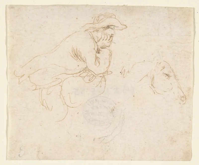 Man on Horseback seen in Profile View Facing Right. Wall Art by Stefano della Bella - High-Resolution Digital Print
