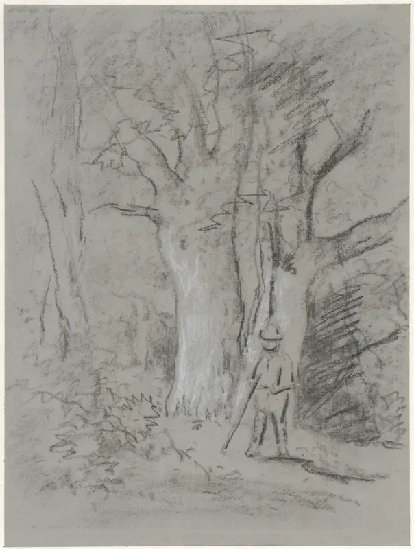 Man onder bomen in bos Wall Art by Piet Meiners - High-Resolution Digital Print