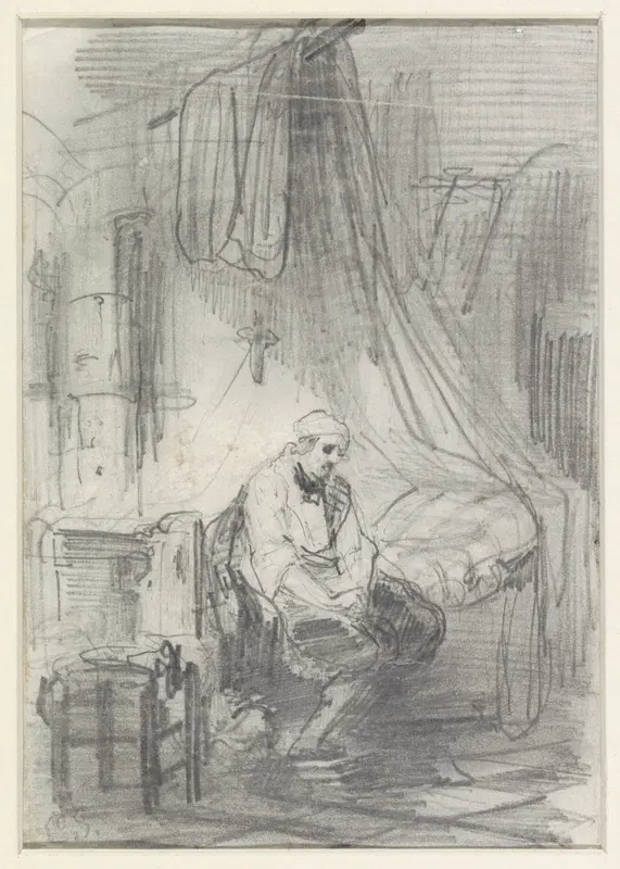 Man op de rand van zijn bed gezeten Wall Art by Corneille Seghers - High-Resolution Digital Print