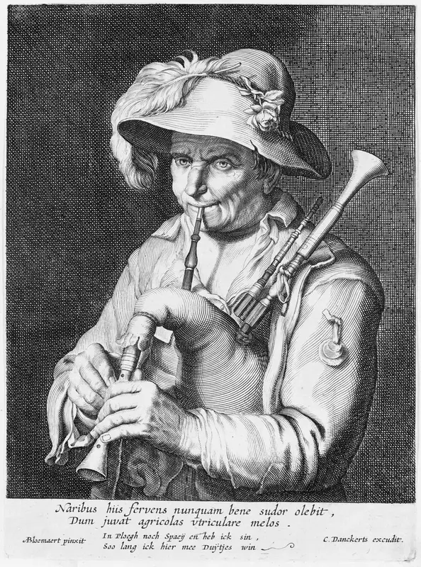 Man Playing Bagpipe Wall Art by Cornelis Bloemaert - High-Resolution Digital Print