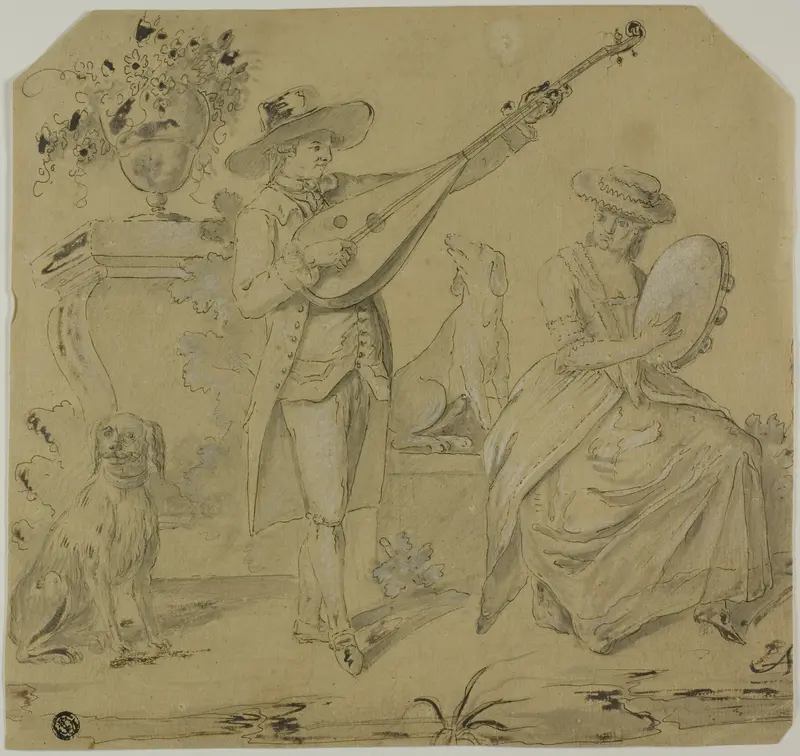 Man Playing Lute and Woman Playing Tamborine Wall Art by Unknown Italian - High-Resolution Digital Print