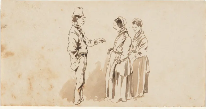 Man pratend met twee vrouwen Wall Art by Pieter van Loon - High-Resolution Digital Print