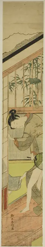 Man Pulling at a Woman's Kimono Wall Art by Suzuki Harunobu - High-Resolution Digital Print