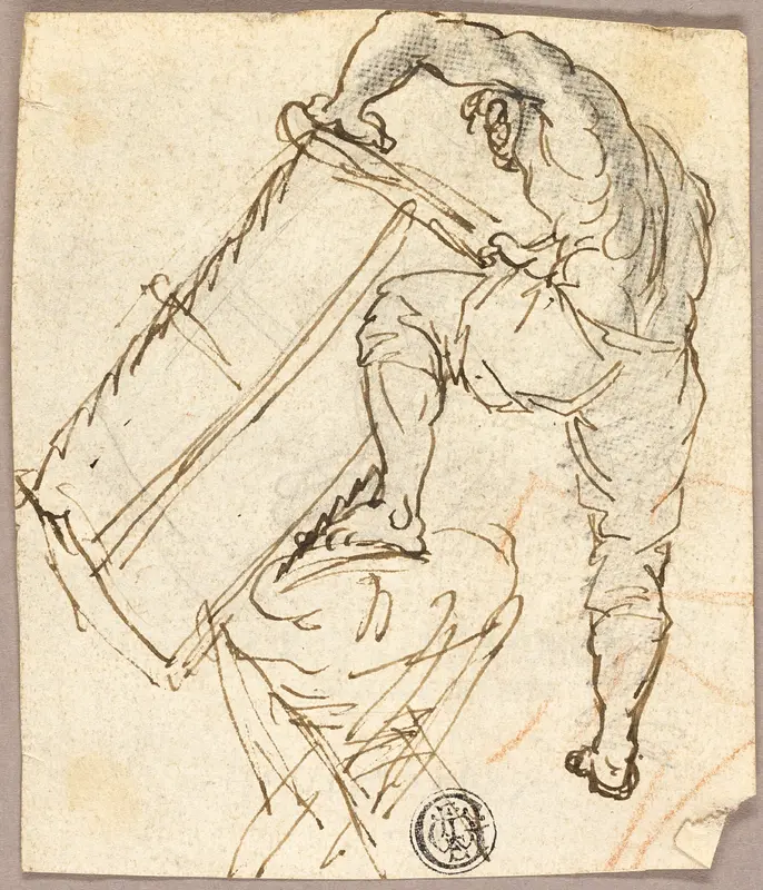 Man Sawing Wood Wall Art by Pier Leone Ghezzi - High-Resolution Digital Print