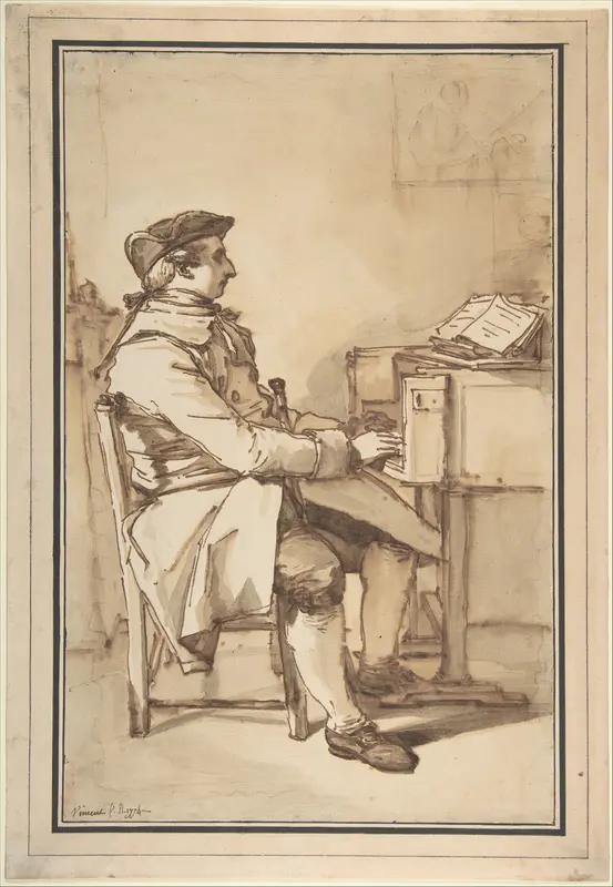 Man Seated at a Keyboard Instrument Wall Art by François André Vincent - High-Resolution Digital Print